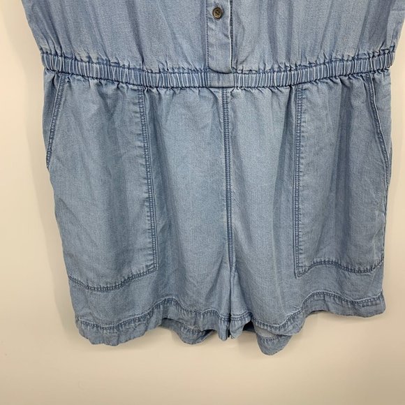 Daily Ritual Romper Blue Lyocell Chambray Button Down Pockets - Picture 5 of 10